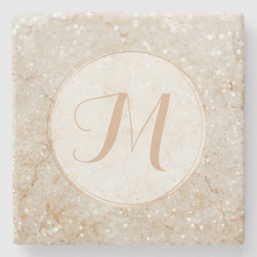 Modern wit en goud Monogram Stenen Onderzetter (Voorkant)