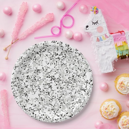 Modern wit en grijs terrazzo patroon papieren bordje (Feest)