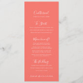 Modern wit en koraal script eenvoudig trouwmenu menu (Achterkant)