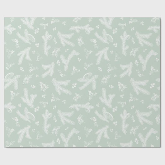 Modern wit en Mint Holly en Pine Cadeaupapier (Vlak)