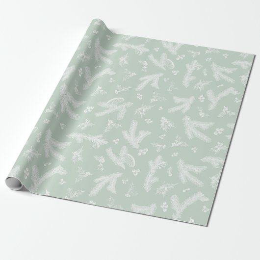 Modern wit en Mint Holly en Pine Cadeaupapier (Uitgerold)