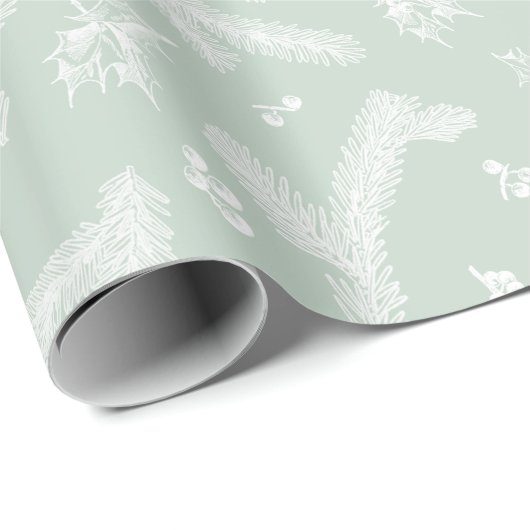Modern wit en Mint Holly en Pine Cadeaupapier (Rol Hoek)