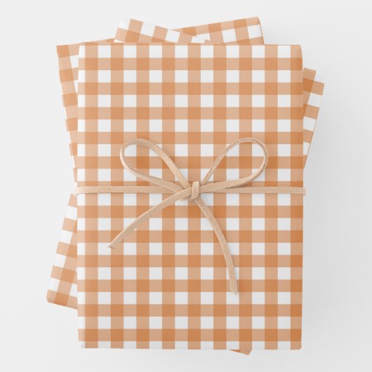 Modern wit en Sinaasappel Gingham Plaid Inpakpapier Vel (In situ)
