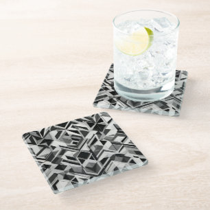 Modern wit en zwart Abstract patroon Glazen Onderzetter