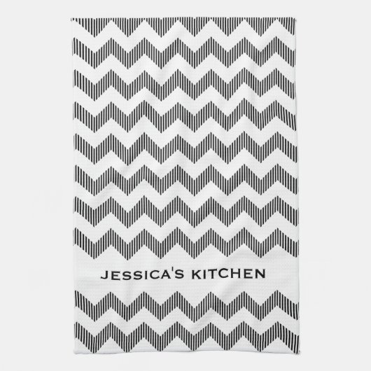 modern wit en zwart Chevron-patroon Theedoek (Verticaal)