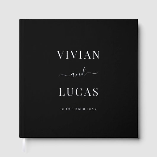 Modern Wit en Zwart Formele Minimale Bruiloft Gastenboek (Voorkant)