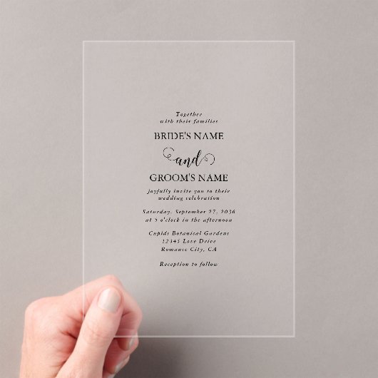 Modern wit en zwart script overlay bruiloft acryl uitnodigingen (Insitu (Draagbaar))