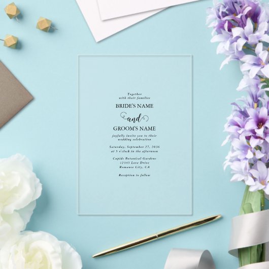 Modern wit en zwart script overlay bruiloft acryl uitnodigingen (Insitu (Huwelijk))