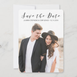 Modern wit en zwart script save the date