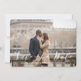 Modern wit en zwart script save the date