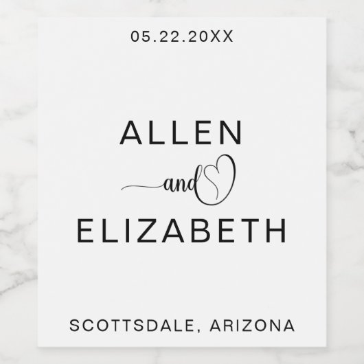 Modern Wit en Zwart Stijlvol Bruiloft Sparkling W Wijn Etiket (Enkel label)