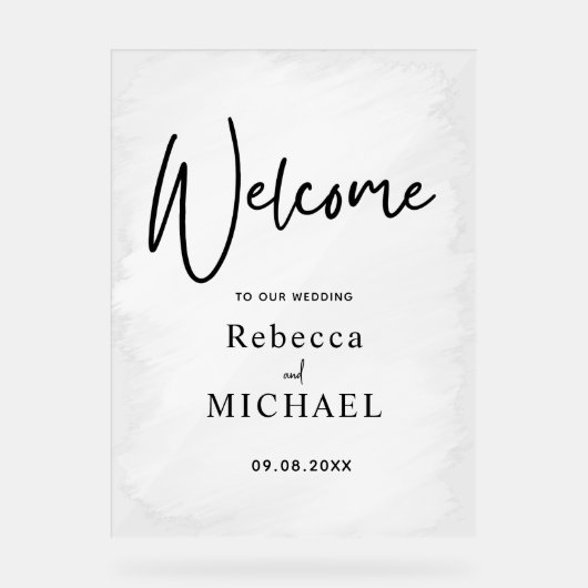 Modern wit geschilderd monogram bruiloft welkom acryl bord (Voorkant)