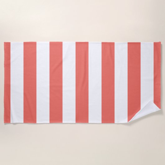 Modern wit gestreept patroon van koraal strandlaken (Voorkant)