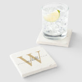 Modern Wit Goud Aangepaste Monogram Naam Script Stenen Onderzetter (Zijkant)