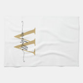 Modern Wit Goud Aangepaste Monogram Naam Script Theedoek (Horizontaal)