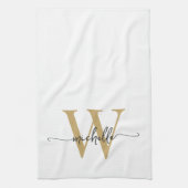 Modern Wit Goud Aangepaste Monogram Naam Script Theedoek (Verticaal)