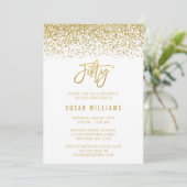 Modern Wit Goud Faux Glitter 50ste Verjaardag Kaart (Staand voorkant)