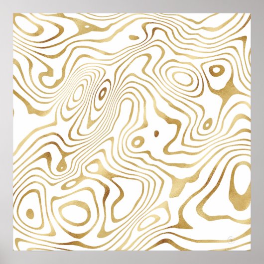 Modern wit goud marmer Abstract Poster (Voorkant)