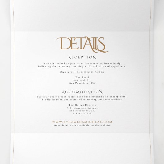 Modern wit goud monogram alles in één bruiloft drieluik uitnodiging (Binnenkant midden)