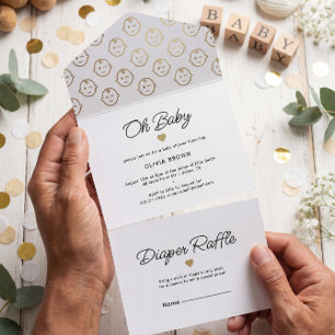 Modern Wit Goud Oh Baby shower All In One Uitnodiging