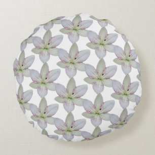 Modern Wit Goudgrijs Lelie Bloem Patroon Rond Kussen