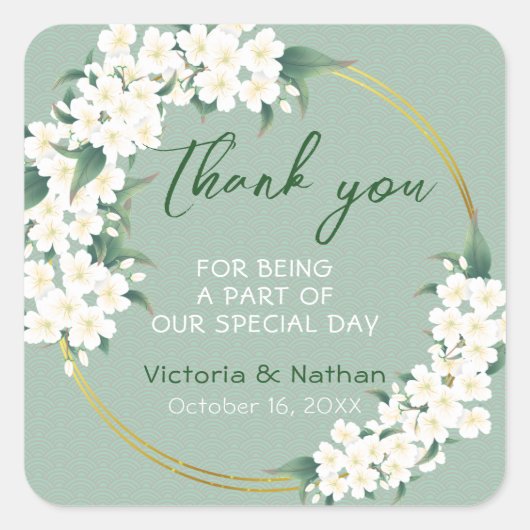Modern -wit-groen huwelijk vierkante sticker (Voorkant)