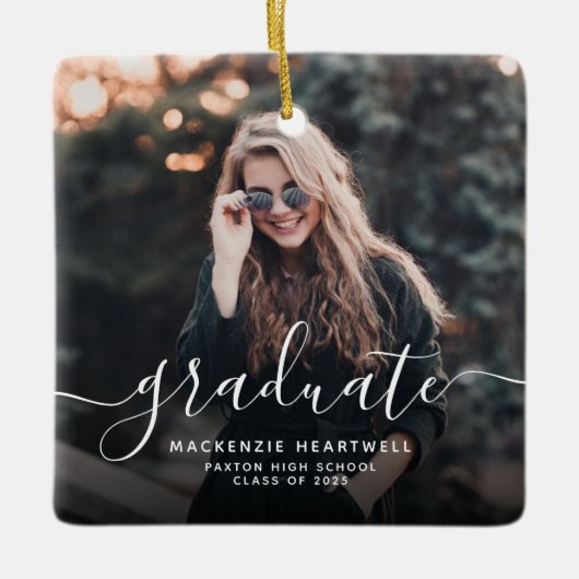 Modern wit handschrift Afstuderen foto Keramisch Ornament (Voorkant)