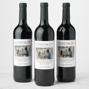 Modern Wit Huwelijk Officiant Gift met Foto Wijn Etiket
