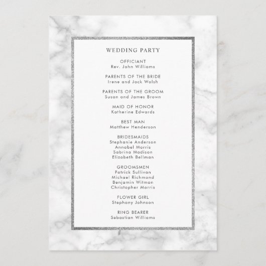 Modern wit marmer bruiloft ceremonie programma (Achterkant)