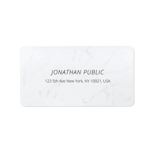 Modern wit marmer creatieve minimalistische Sjablo Etiket (Voorkant)