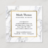 Modern wit marmer faux gouden Lijst Vierkante Visitekaartje (Achterkant)