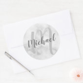 Modern Wit Marmer Gepersonaliseerd Monogram en Naa Ronde Sticker (Envelop)