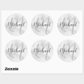 Modern Wit Marmer Gepersonaliseerd Monogram en Naa Ronde Sticker (Vel)