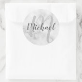 Modern Wit Marmer Gepersonaliseerd Monogram en Naa Ronde Sticker (Tas)