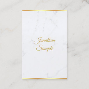 Modern Wit Marmer Goud Hand Script Sjabloon Luxe Visitekaartje