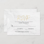 Modern wit marmer goud script | Bruiloft RSVP (Voorkant / Achterkant)