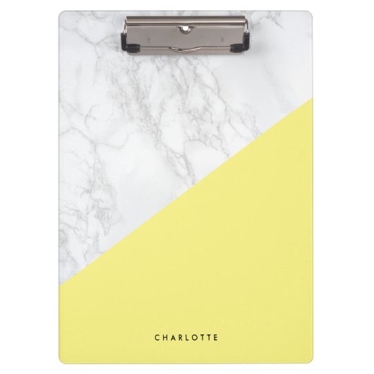 Modern wit marmer met geel blok gepersonaliseerd klembord (Voorkant)