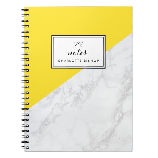 Modern wit marmer met geel blok notitieboek (Voorkant)