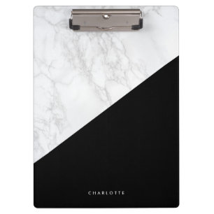 Modern wit marmer met zwart blok gepersonaliseerd klembord