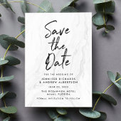 Modern wit marmer script bewaar de datum save the date