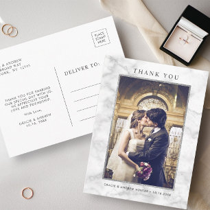 Modern wit marmer zilveren glitter dank u briefkaart