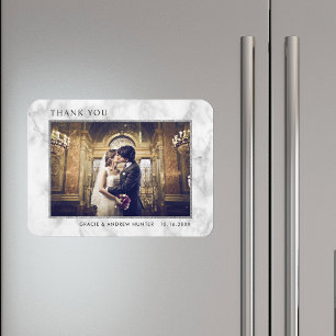 Modern wit marmer zilveren glitter dank u foto magneet