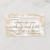 Modern wit marmeren haar make-up goud glitter aanbevelingskaartje (Achterkant)