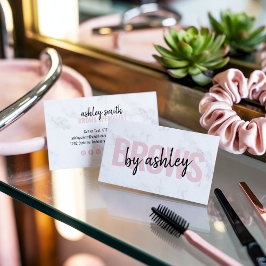 Modern wit marmeren script blush roze wenkbrauwen  visitekaartje
