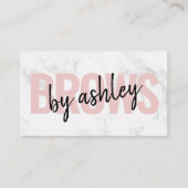 Modern wit marmeren script blush roze wenkbrauwen  visitekaartje (Voorkant)