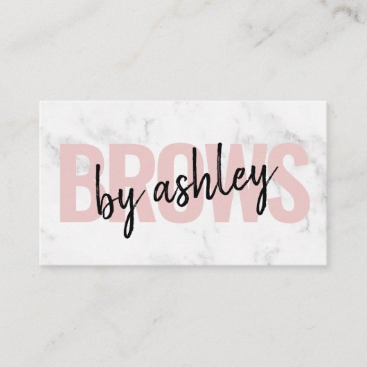 Modern wit marmeren script blush roze wenkbrauwen visitekaartje (Voorkant)