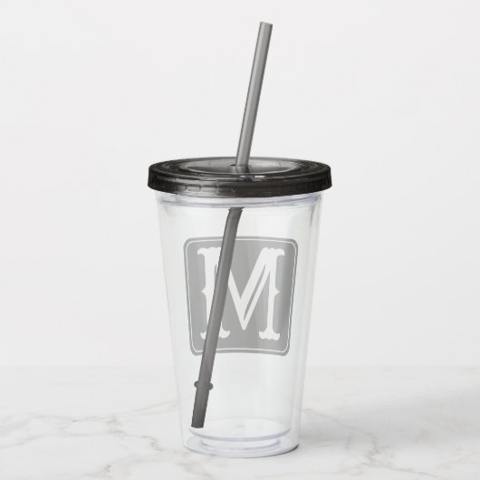 Modern  wit monogram acryl drinkbeker (Achterkant)