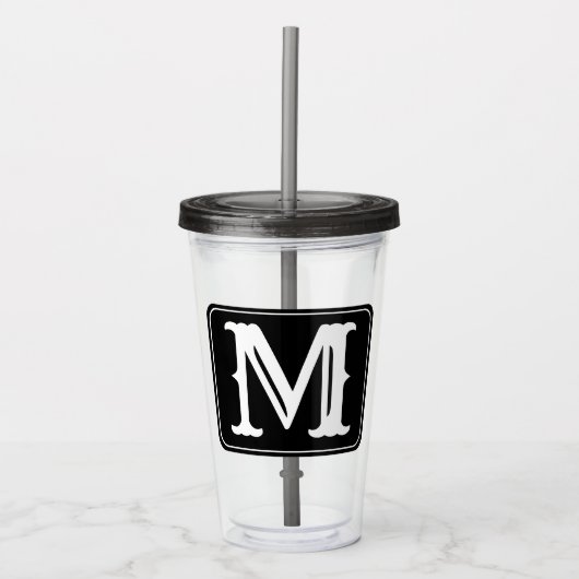 Modern wit monogram acryl drinkbeker (Voorkant)