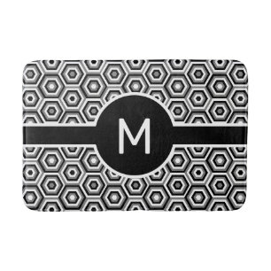 Modern wit Monogram op zwart-wit geometrisch Badmat