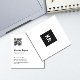 Modern Wit Monogram QR-code minimaal Vierkante Visitekaartje